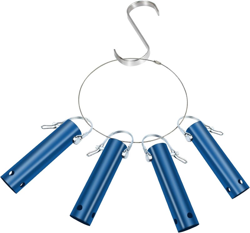 Feoang 4 Pack Pool Tool Holder and Organizer,Pool Cleaning Equipment Storage with 4 Pool Tool Holder,4 Hooks,Key Chain Loop and S Shaped Hook Easy Storage Pool Cleaning Equipment Storage for Skimmers（Blue） - Image 1
